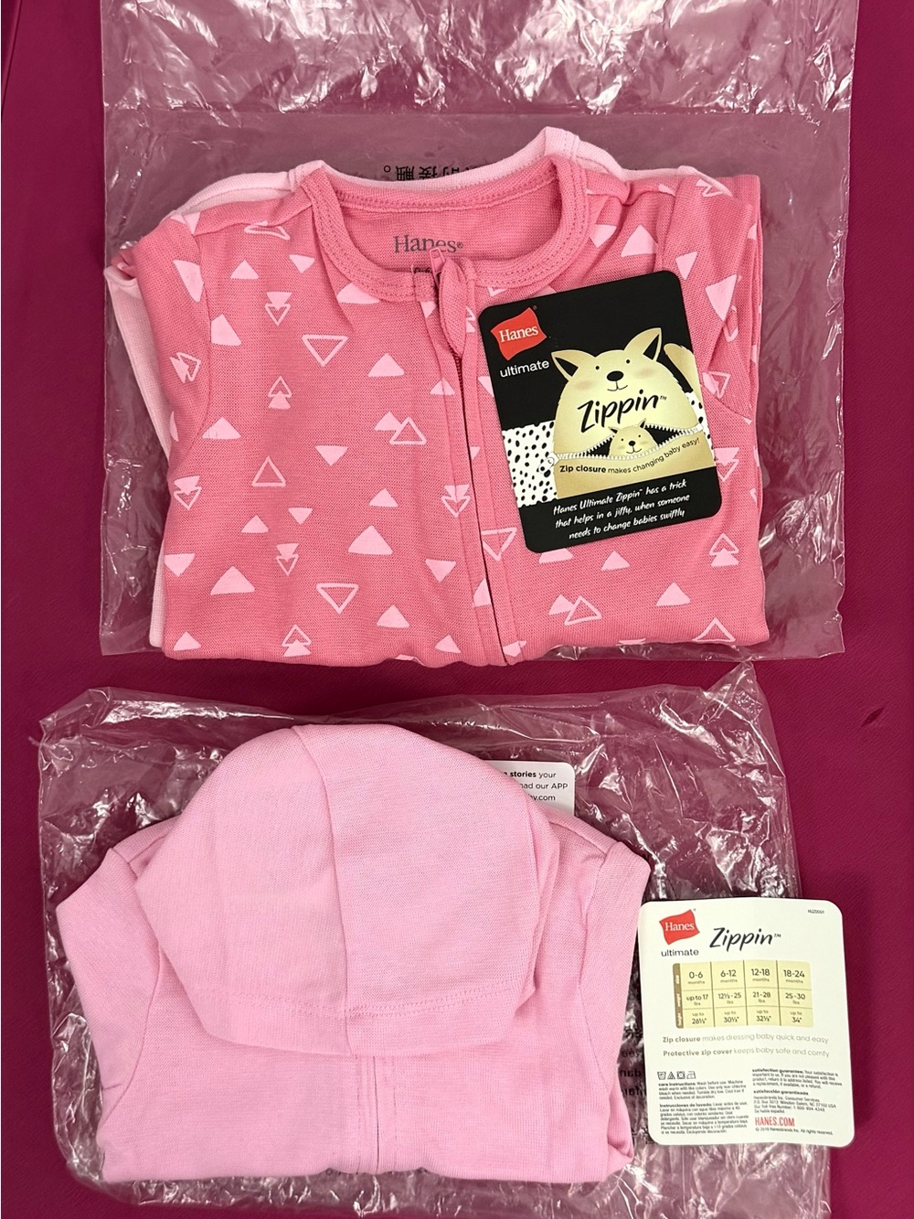 Hanes Girls 0-6 Months 2 Footless, Long Sleeve Sleepers & Lightweight Hoodie